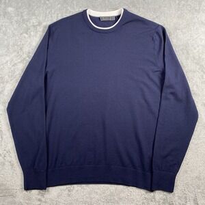 G/Fore Sweater Mens Size L Navy Blue White Crewneck Wool Blend Golf Pullover